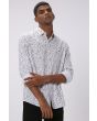 White & Multi Floral Print Slim Fit Casual Shirt
