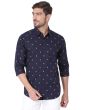NAVY & RED GEOMETRIC PRINT SLIM FIT CASUAL SHIRT
