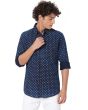 Indigo Blue & White Geometric Print Slim Fit Casual Shirt
