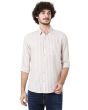 Beige & White Cotton Linen Stripe Slim Fit Casual Shirt