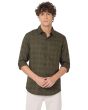 Olive Textured Dobby Slim Fit Casual Shirt