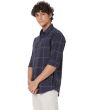 Navy & White Windowpane Check Slim Fit Casual Shirt