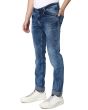 Mid Blue Super Slim Fit Distressed Stretch Jeans