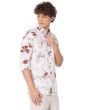 White & Maroon Floral Print Slim Fit Casual Shirt