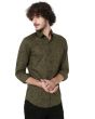 Olive & Black Floral Print Slim Fit Casual Shirt