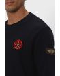 Navy Badged Chest Slim Fit Textured Jersey Sweatshirt