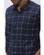 NAVY & WHITE STITCH CHECK SLIM FIT CASUAL SHIRT
