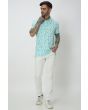 Turquoise Leaf Print Mini Popcorn Henley T-Shirt
