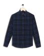 Navy Tonal Check Corduroy Slim Fit Casual Shirt