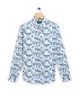 Light Grey & White Abstract Print Slim Fit Casual Shirt