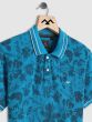 TURQUOISE FLORAL PRINT SLIM FIT SLUB PIQUE POLO