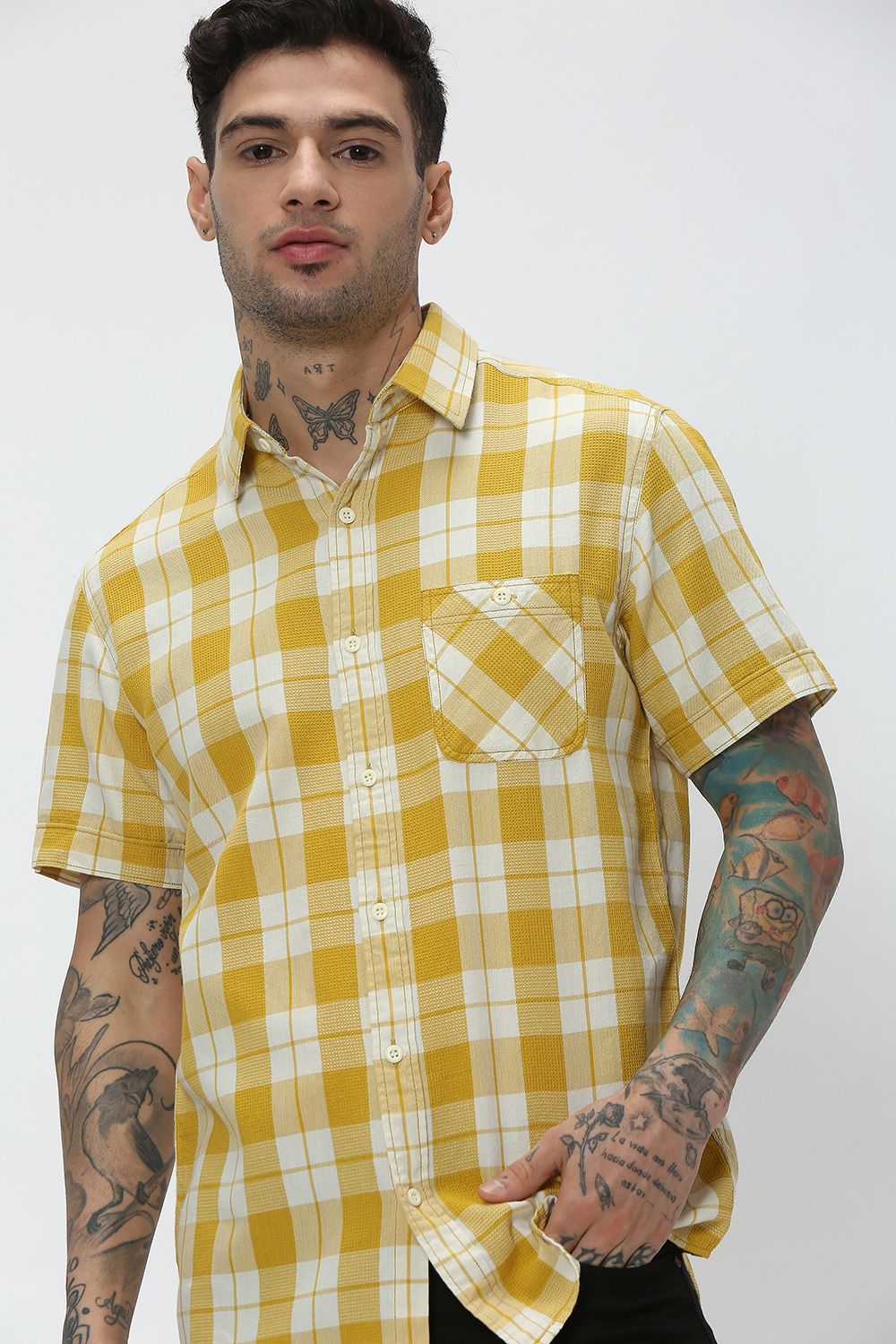 Buy Yellow u0026 White Tonal Check Slim Fit Casual Shirt Online at Muftijeans