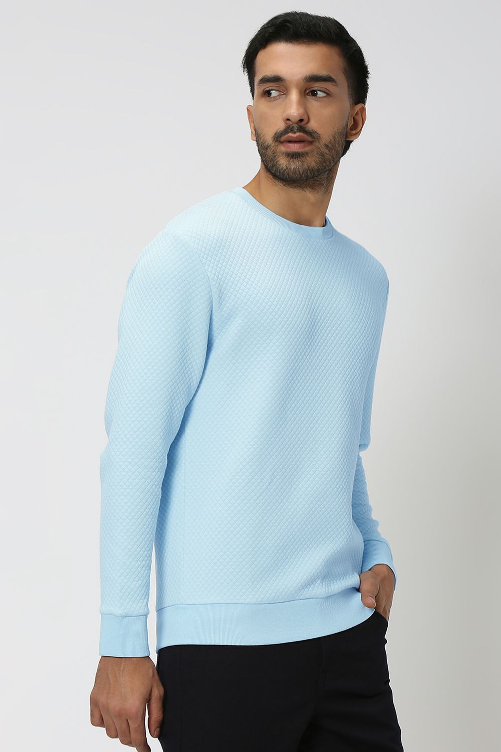 Buy Light Blue Textured Jacquard Sweatshirt Online at Muftijeans
