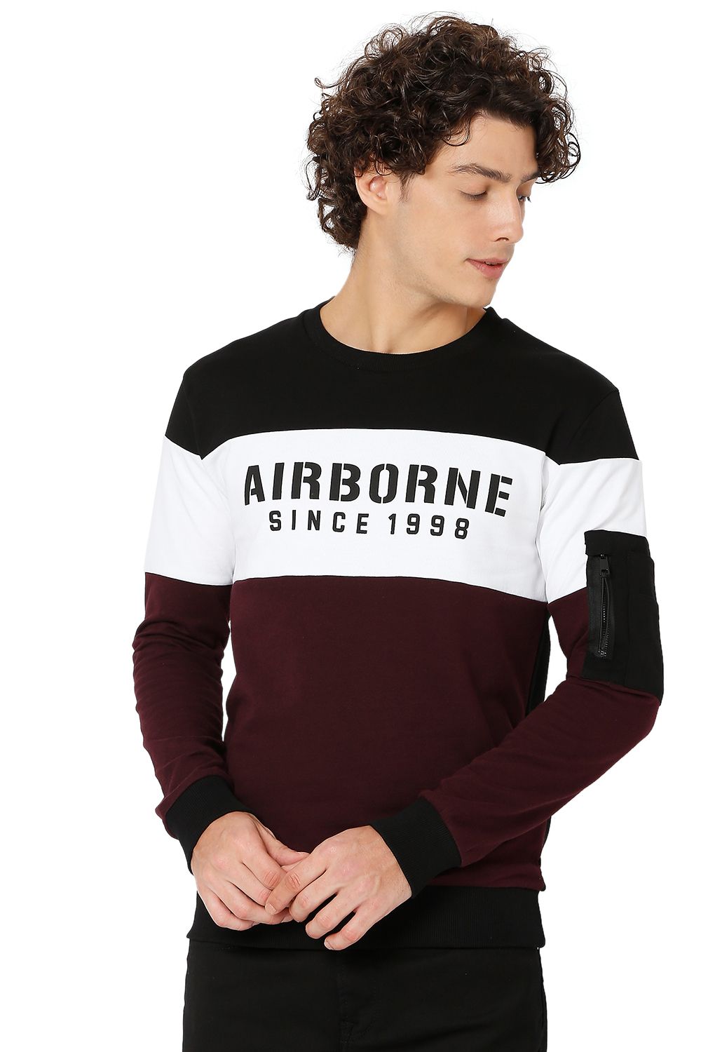 Black Cut & Sew Chest Slim Fit Loopback Sweatshirt