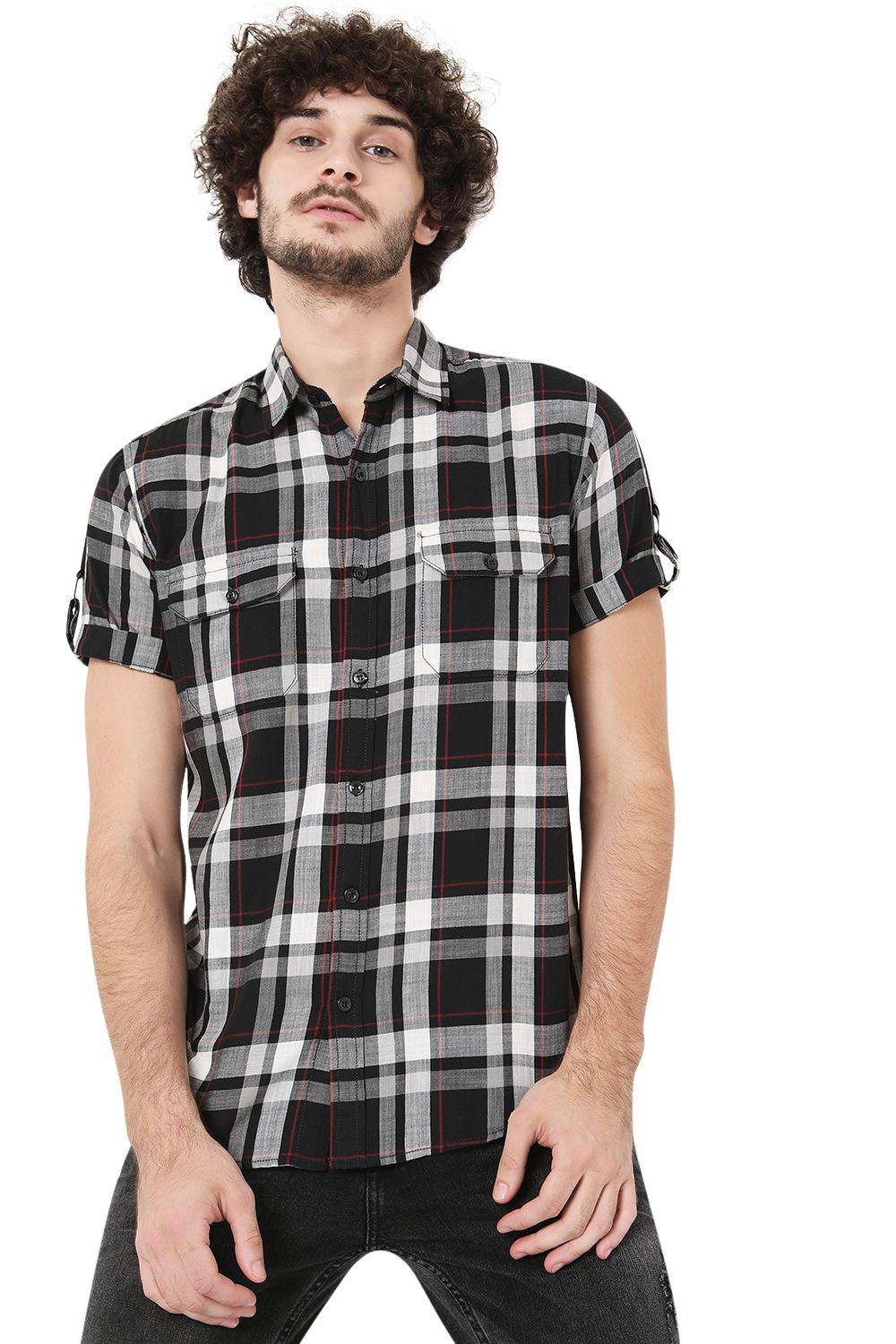 Black & White Bold Check Slim Fit Casual Shirt