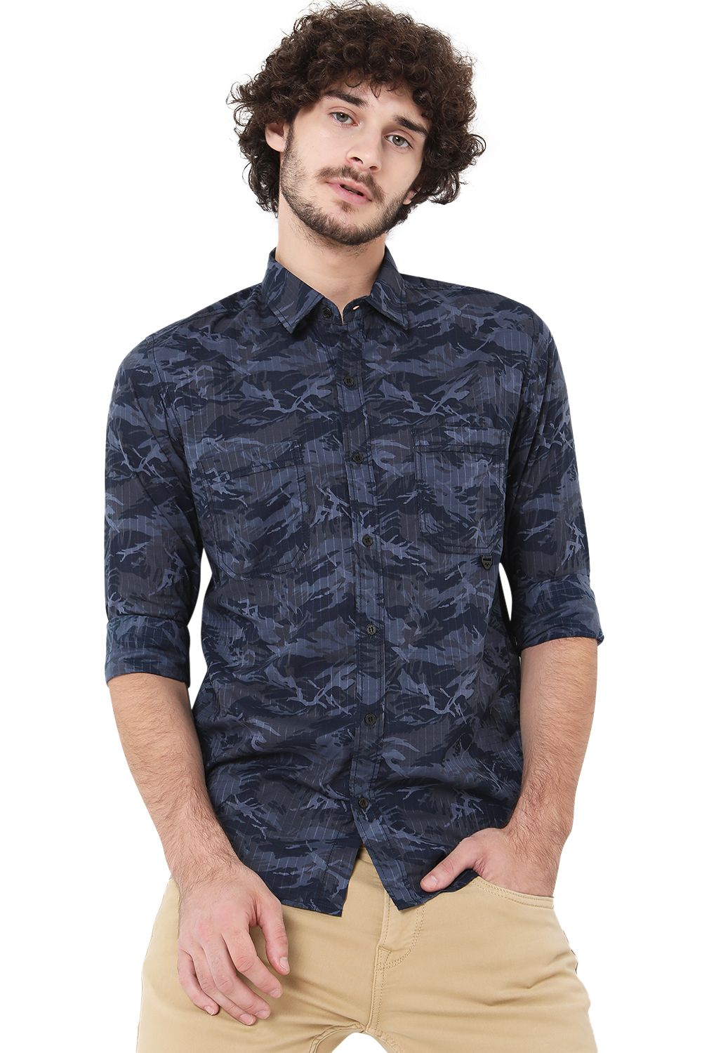 Navy & Blue Camo Print Slim Fit Casual Shirt
