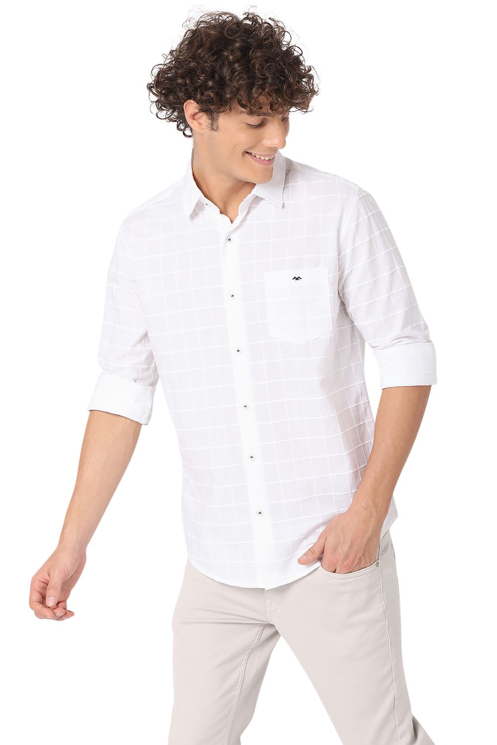 White Dobby Slim Fit Casual Shirt