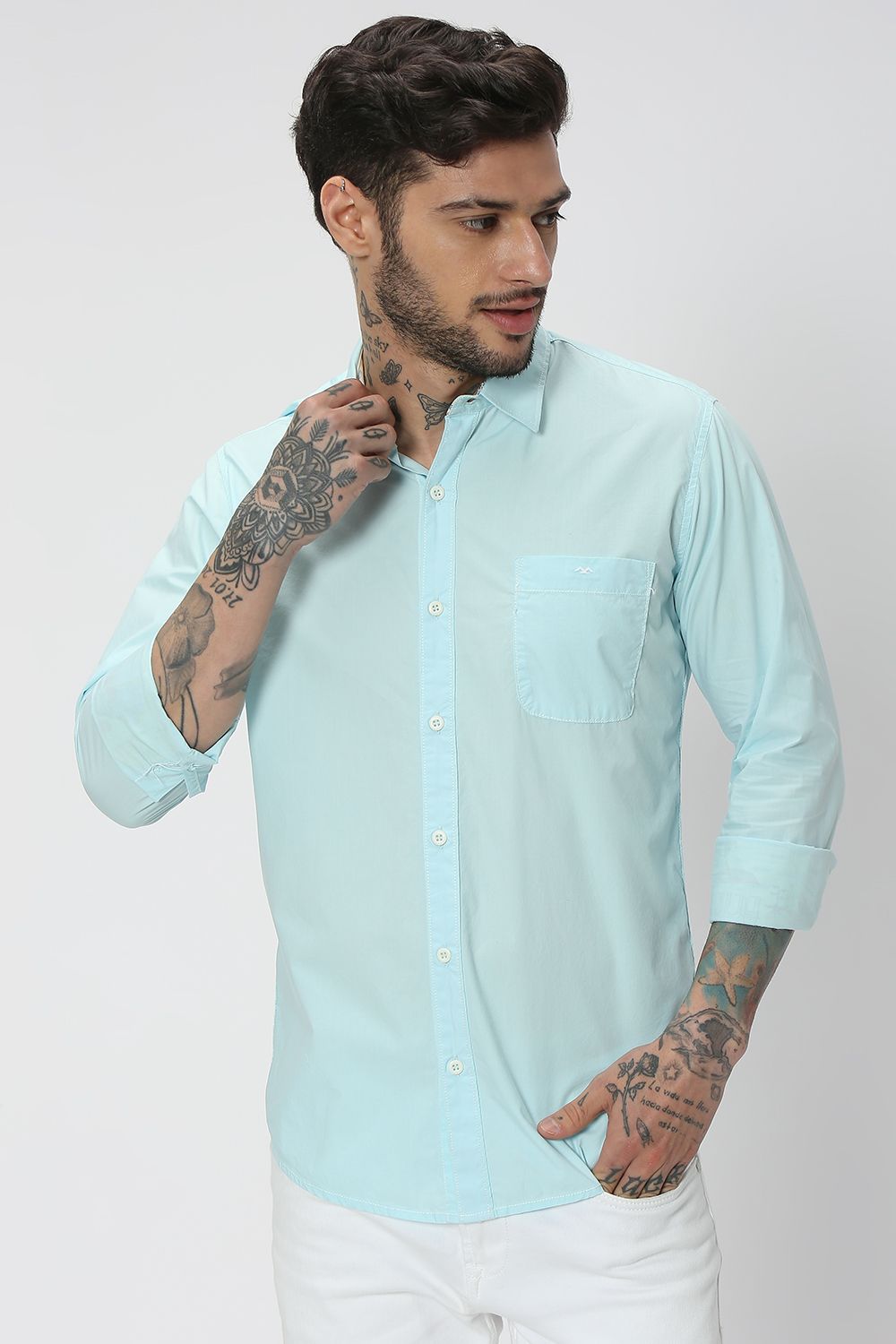 Turquoise Slim Fit Casual Shirt
