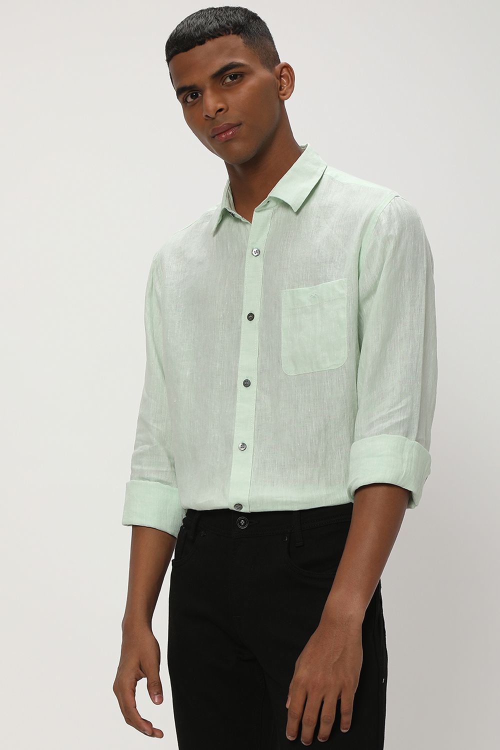 Light Green Pure Linen Plain Shirt