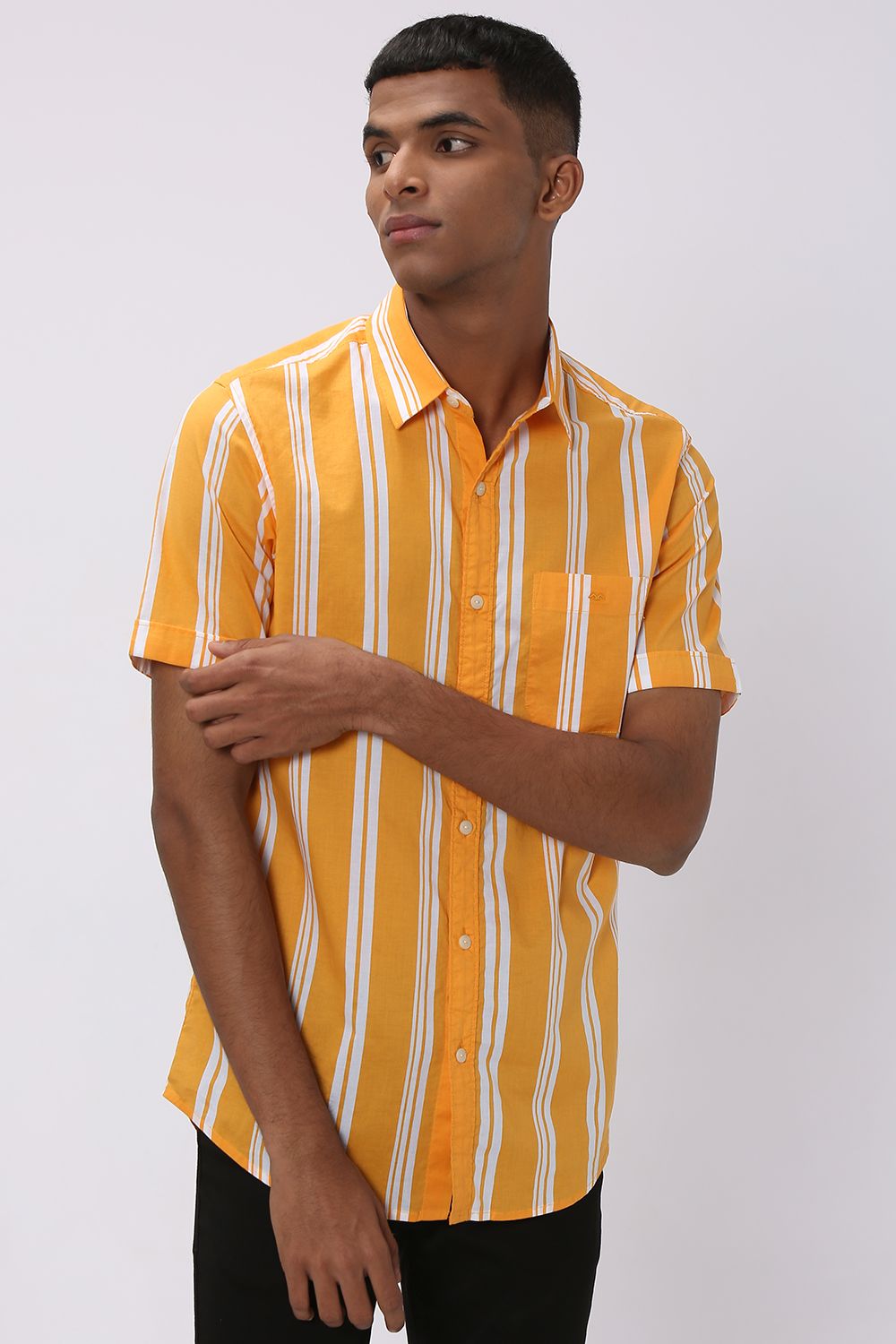 Orange & White Stripe Slim Fit Casual Shirt