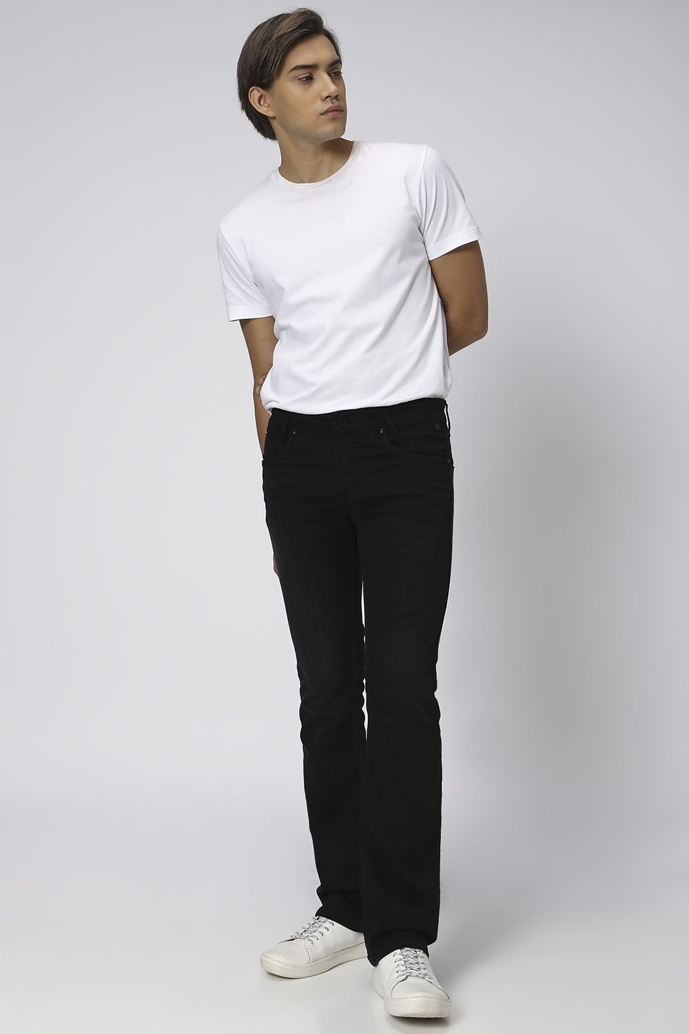 Black Bootcut Distressed Stretch Jeans
