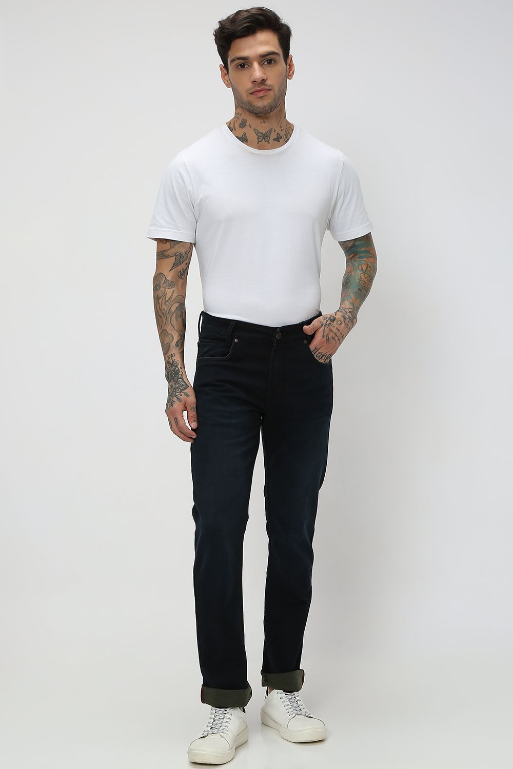 Blue Black Straight Fit Denim Deluxe Stretch Jeans