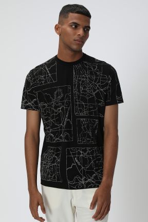 Black & White Bandra Map Slub Jersey T-Shirt