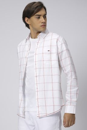 Red & White Printed Check Shirt