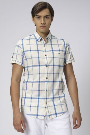 Blue & White Windowpane Check Shirt