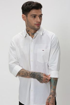 White Textured Dobby Slim Fit Casual Shirt