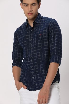 Navy & White Windowpane Check Shirt