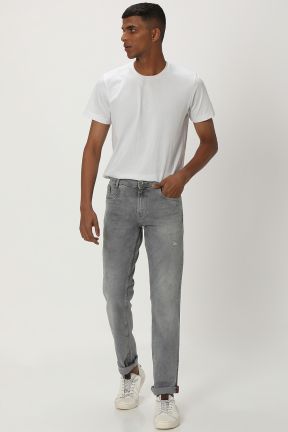 Grey Super Slim Fit Distressed Stretch Jeans