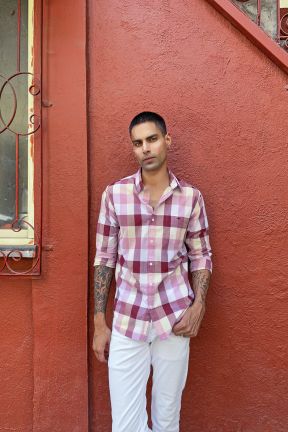 Pink Check Slim Fit Casual Shirt